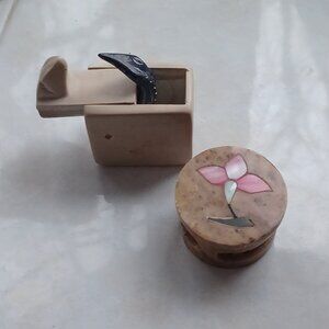 Vintage Soapstone Novelty Box and Marble Trinket Box (set of 2)